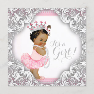 Pink and Grey Tutu Ethnic Girl Baby Shower Invitation