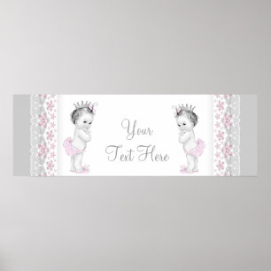 Pink and Grey Twin Baby Girl Princess Poster