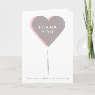 Pink and Grey Twin Hearts Wedding Thank You Card