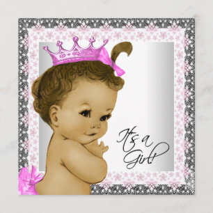 Pink and Grey Vintage Baby Girl Shower Invitation