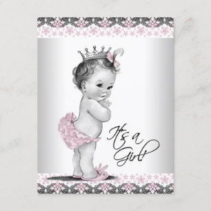 Pink and Grey Vintage Baby Girl Shower Invitation