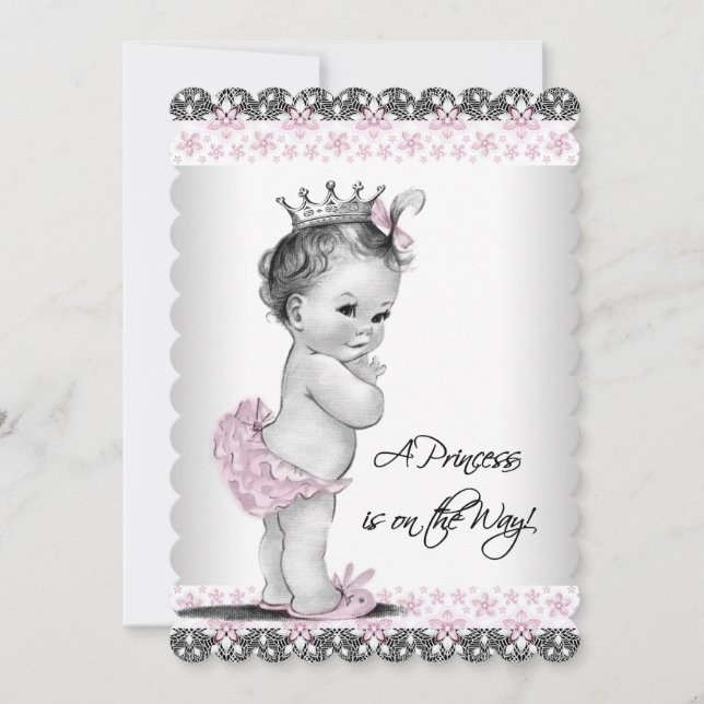 Pink and Grey Vintage Baby Girl Shower Invitation (Front)