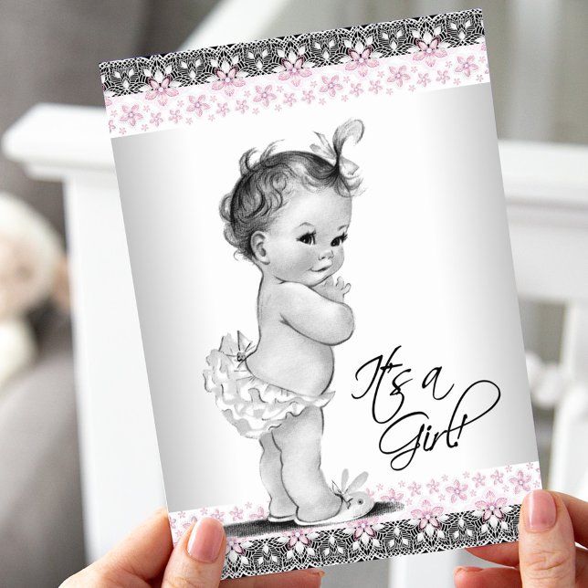 Pink and Grey Vintage Baby Girl Shower Invitation (Creator Uploaded)