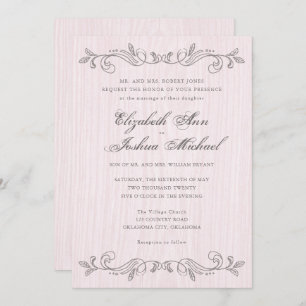 Pink and Grey Vintage Flourishes Wedding Invitation