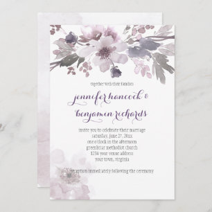 Pink and Grey Watercolor Blossoms Wedding Invites