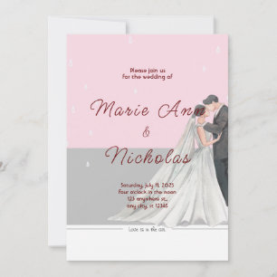 Pink and grey Watercolor Wedding  Invitation
