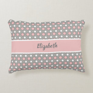 Pink and grey with polka dots and name decorative cushion