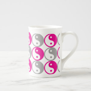 Pink and grey yin yang pattern bone china mug