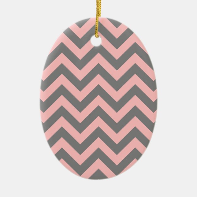Pink and Grey Zigzag Ceramic Ornament (Front)