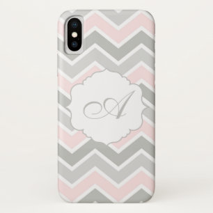 Pink and Grey Zigzag Chevron Monogram iPhone X Case