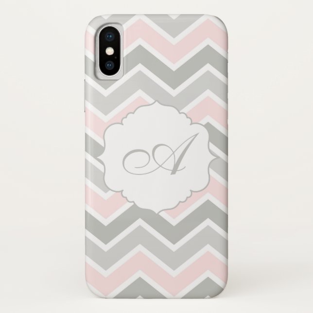 Pink and Grey Zigzag Chevron Monogram Case-Mate iPhone Case (Back)