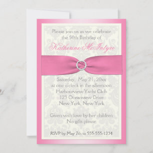 Pink and Ivory Damask 50th Birthday Invitation