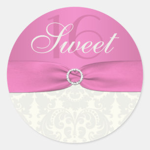 Pink and Ivory Damask Sweet Sixteen Sticker