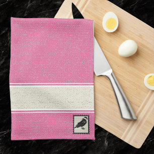 Pink and Ivory Gothic Crow Holiday Tea Towel