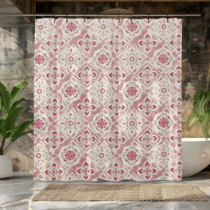 Pink and Ivory Mandala Design Shower Curtain
