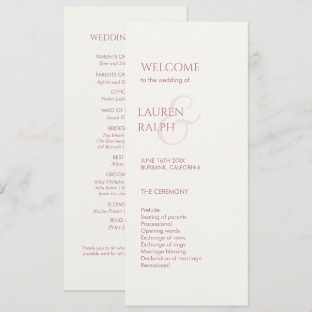 Pink and Ivory Monogram Welcome Wedding Program (Front/Back)