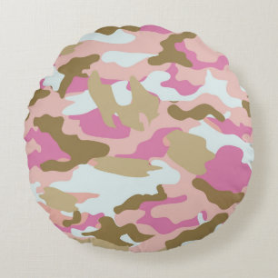 Pink And Khaki Round Cushion