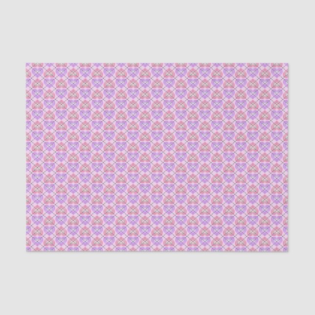Pink and Lavender Argyle Hearts Pattern Tissue Paper (Front)