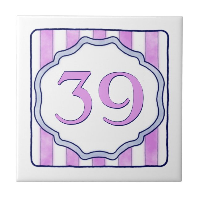 Pink and Lavender Big House Number Ceramic Tile (Front)