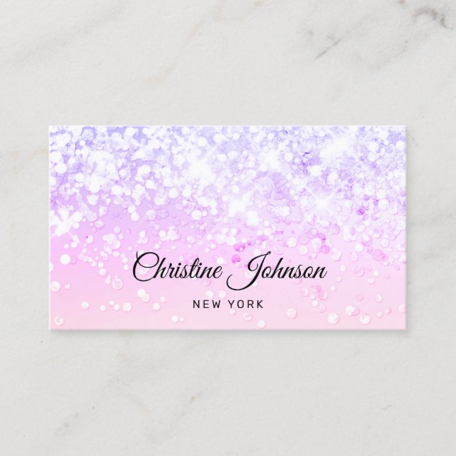 pink and lavender faux chunky glitter  business card (Front)