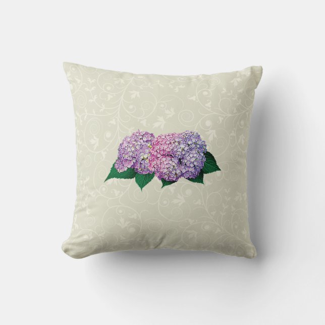 Pink and Lavender Hydrangea Cushion (Front)