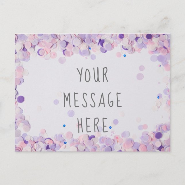 Pink and Lavender Party Confetti Blank Message Invitation Postcard (Front)