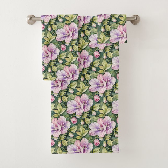 Pink and Lavender Sweet Peas Bath Towel Set (Insitu)