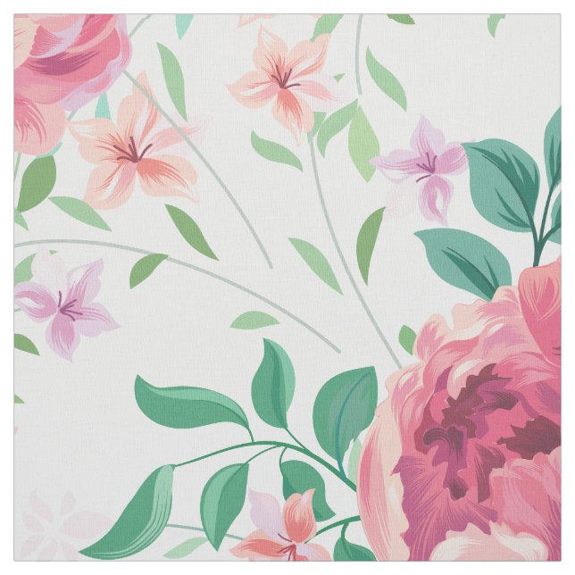Pink and lavender vintage roses pattern fabric (Swatch)