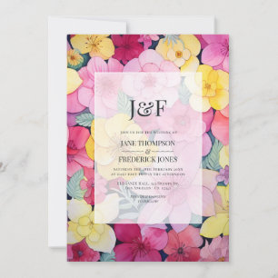 Pink and Lemon Floral Wedding Invitation