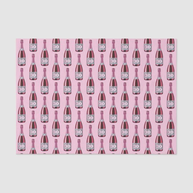 Pink and Leopard Print Birthday Champagne Bottle Tissue Paper (Front)