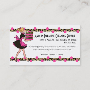 Pink And Leopard Print Cleaning Service Design Business Card