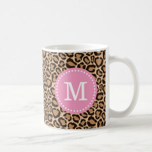 Pink and Leopard Print Custom Monogram Coffee Mug