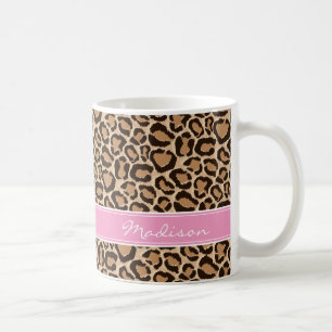 Pink and Leopard Print Custom Monogram Coffee Mug