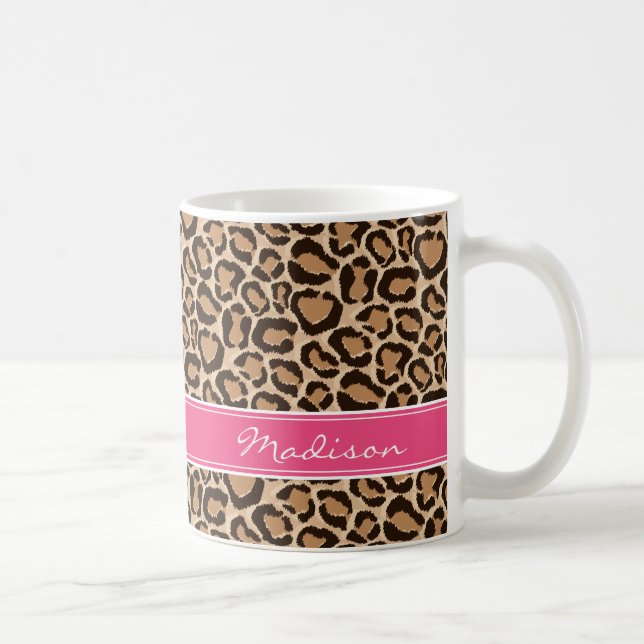 Pink and Leopard Print Custom Monogram Coffee Mug (Right)