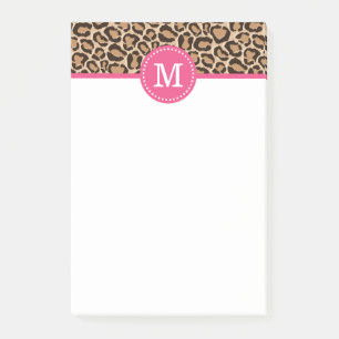 Pink and Leopard Print Custom Monogram Post-it Notes