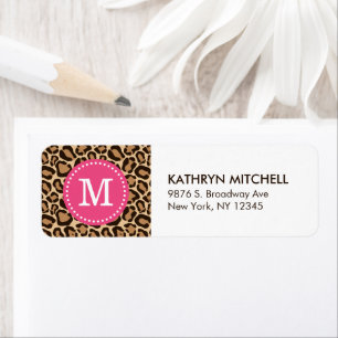 Pink and Leopard Print Custom Monogram Return Address Label