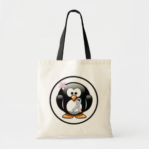 Pink and Light Blue Awareness Ribbon Penguin Tote Bag