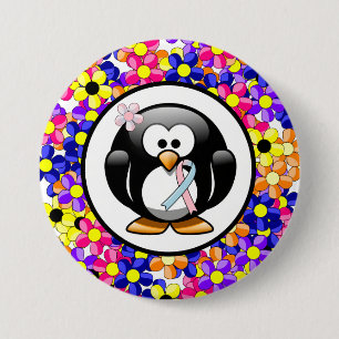 Pink and Light Blue Ribbon Penguin 7.5 Cm Round Badge