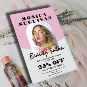 Pink and light grey minimalist beauty salon flyer