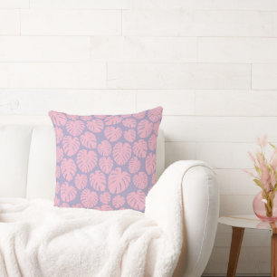 Pink and Lilac Monstera Leaves Cushion
