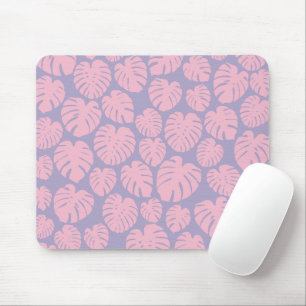 Pink and Lilac Monstera Leaves Mouse Pad
