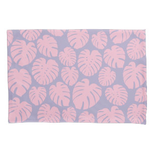 Pink and Lilac Monstera Leaves Pillowcase