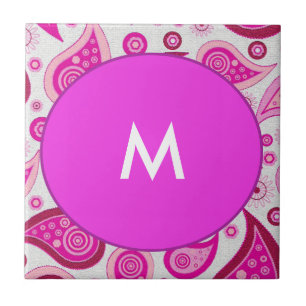 Pink and lilac paisley monogram tile