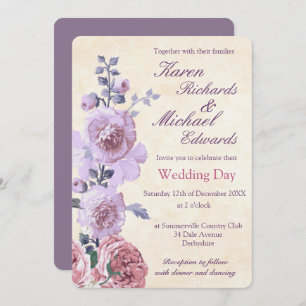 Pink and Lilac Watercolor Floral Wedding Invitation