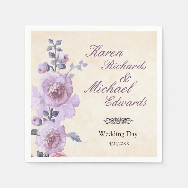 Pink and Lilac Watercolor Floral Wedding Napkin (Front)