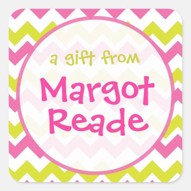 Pink and Lime Green Chevron Personalised Stickers (Front)
