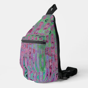 Pink and Lime Green Groovy Abstract Atomic Waves Sling Bag
