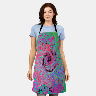 Pink and Lime Green Groovy Abstract Retro Swirl Apron