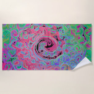 Pink and Lime Green Groovy Abstract Retro Swirl Beach Towel