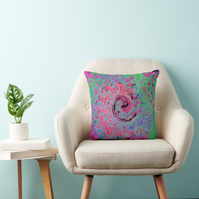 Pink and Lime Green Groovy Abstract Retro Swirl Cushion (Chair)
